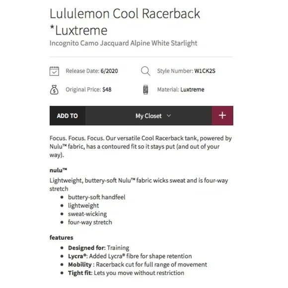 Lululemon Gray Camo Print Cool Racerback Ribbed Tank Top - Picture 3 of 10